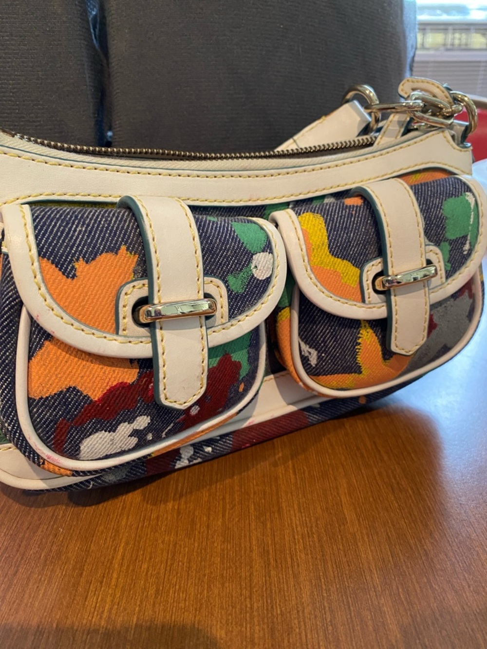 Dooney & Bourke Graffiti Paint Splatter Mini Shoulder Bag Canvas and Leather - Picture 2 of 16